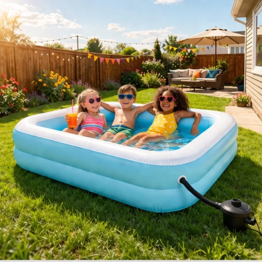 Inflatable Family Pool w/ Pump | Backyard‎ Summer Pool | Quick Setup